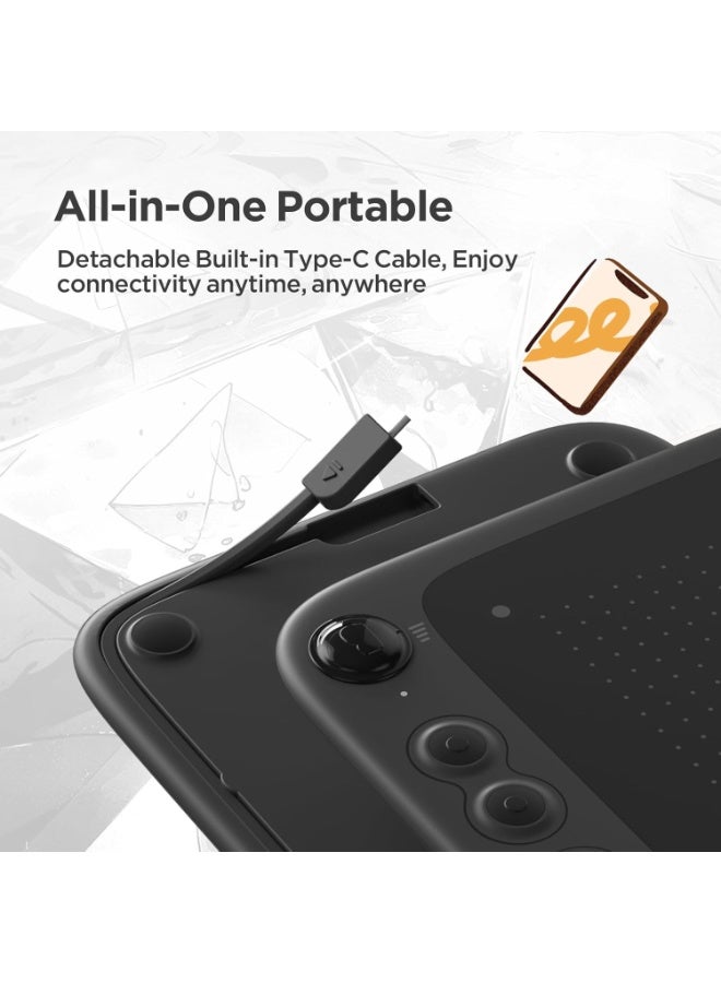 Q6 Drawing Tablet for Phone Pad PC with 6 Hot Keys - Graphic Tablet Adjustable Drawing Mode Writing Tablet Mobile Drawing/Online Class/Office Notes Compatible with MacOS/Windows/Chrome OS/Android