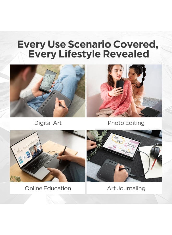 Q6 Drawing Tablet for Phone Pad PC with 6 Hot Keys - Graphic Tablet Adjustable Drawing Mode Writing Tablet Mobile Drawing/Online Class/Office Notes Compatible with MacOS/Windows/Chrome OS/Android