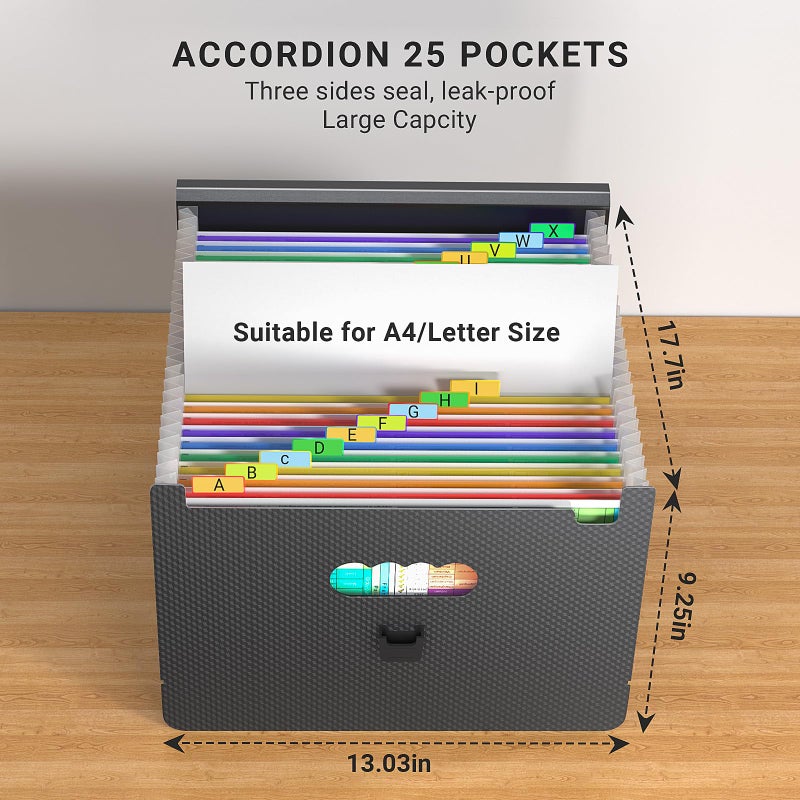 Vanulee 25 Pockets Expanding File Folders,Portable Accordian File Organizer,Expandable File Folder,Bill,Paper,Document Organizer,Plastic Accordion Filing Box,Colored Tabs,A4/Letter Size Diamond - Image 5