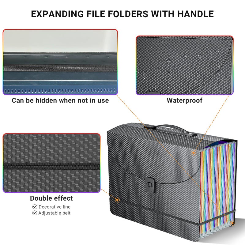 Vanulee 25 Pockets Expanding File Folders,Portable Accordian File Organizer,Expandable File Folder,Bill,Paper,Document Organizer,Plastic Accordion Filing Box,Colored Tabs,A4/Letter Size Diamond - Image 2