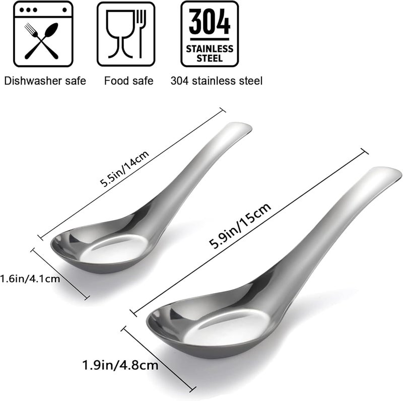 Comicfs Asian Soup Spoons Set of 6, 304 Stainless Steel Soup Spoons Dinner Spoons Mirror Polished Chinese Soup Spoon for Bouillon Dessert Cereal Ramen Noodles Wonton Pho Thai Miso (6 Spoons, Medium) - Image 2