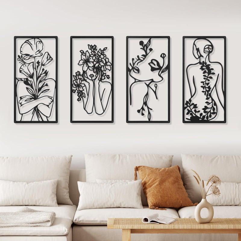 Cindeer 4 Pcs Metal Wall Art Decor Minimalist Abstract Woman Wall Art Line Drawing metal line art Home Hanging Art Decor for Bedroom Kitchen Bathroom Living Room(Fresh,Black) - Image 4