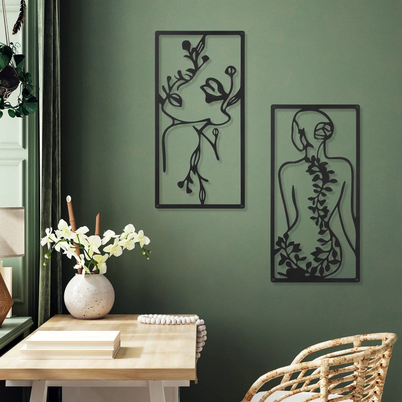 Cindeer 4 Pcs Metal Wall Art Decor Minimalist Abstract Woman Wall Art Line Drawing metal line art Home Hanging Art Decor for Bedroom Kitchen Bathroom Living Room(Fresh,Black) - Image 5