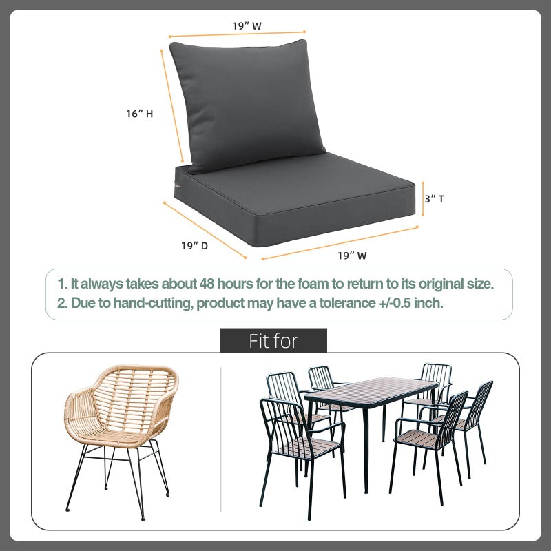 Favoyard Outdoor Seat Cushion Set 19 x 19 Inch Waterproof & Fade Resistant Patio Furniture Cushions with Removable Cover Deep Seat & Back Cushion with Tie Straps for Chair Sofa Couch - Image 2