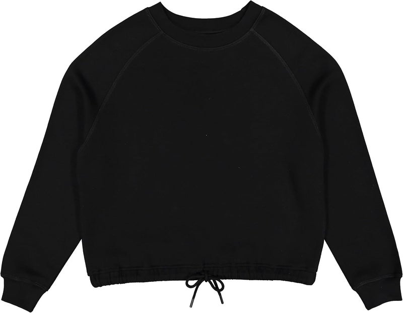 LAT Women Cropped Sweatshirt  Long Sleeve Pullover Fleece with Waist Drawstring Black Small - Image 1