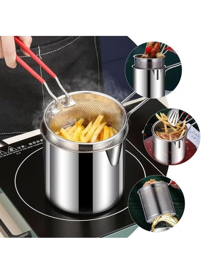 Deep Fryer Pot Stainless Steel Frying Pan with Strainer Basket and Handle,Tempura Fish Shrimp Chicken Fryer Deep Frying Pot - Image 4