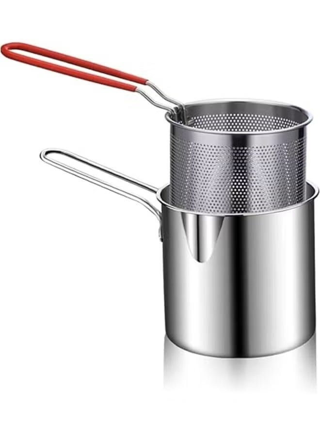 Deep Fryer Pot Stainless Steel Frying Pan with Strainer Basket and Handle,Tempura Fish Shrimp Chicken Fryer Deep Frying Pot - Image 2