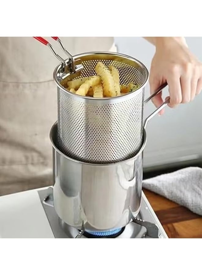 Deep Fryer Pot Stainless Steel Frying Pan with Strainer Basket and Handle,Tempura Fish Shrimp Chicken Fryer Deep Frying Pot - Image 1