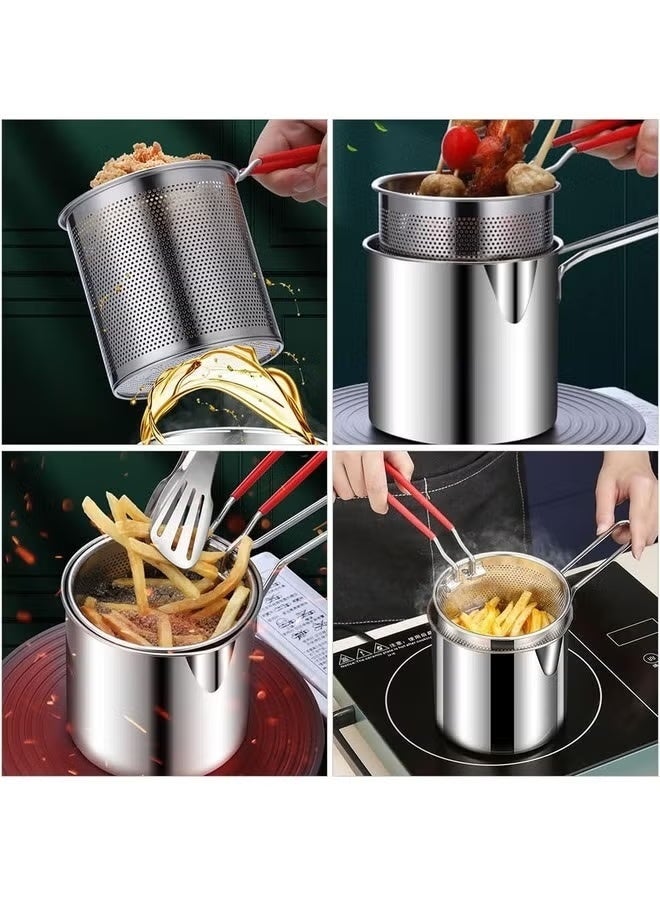 Deep Fryer Pot Stainless Steel Frying Pan with Strainer Basket and Handle,Tempura Fish Shrimp Chicken Fryer Deep Frying Pot - Image 3