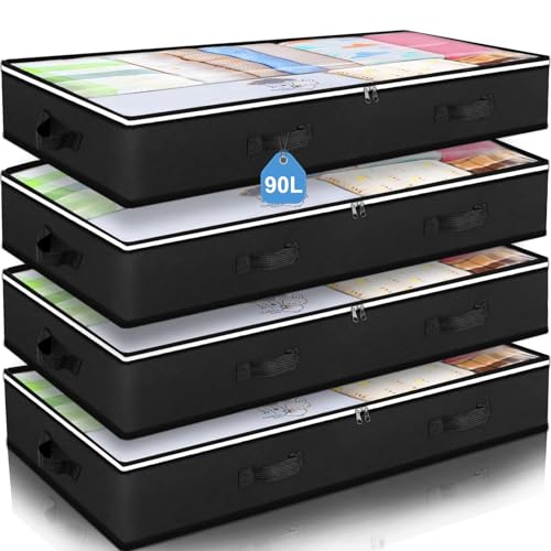 Budding Joy 90L Under Bed Storage Containers, Closet Organizers and Storage Bins, Foldable Underbed Storage Bags for Blankets, Towels, Comforter, Sweaters, Pillows, Linen Sheets, Wrapping Paper，Black - Image 1