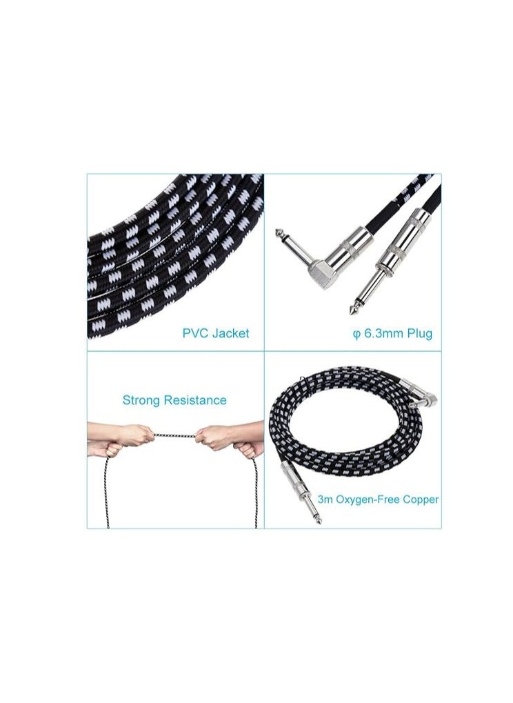 Anpro Guitar Lead Cable 3m (10ft), 6.3mm (1/4") Guitar Instrument Cable for Electric Guitar Bass Keyboard - Straight to L Shape Plugs  - Image 4