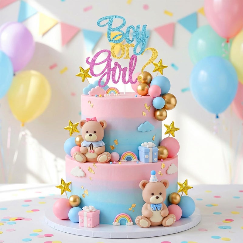 Knana 25Pcs Gender Reveal Cake Toppers Gender Reveal Cake Decorations with Bear Cake Topper for Baby Shower Birthday Party Supplies - Image 4