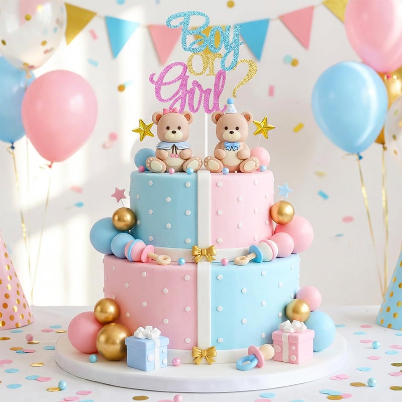 Knana 25Pcs Gender Reveal Cake Toppers Gender Reveal Cake Decorations with Bear Cake Topper for Baby Shower Birthday Party Supplies - Image 3