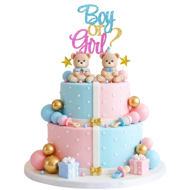 Knana 25Pcs Gender Reveal Cake Toppers Gender Reveal Cake Decorations with Bear Cake Topper for Baby Shower Birthday Party Supplies - Image 1