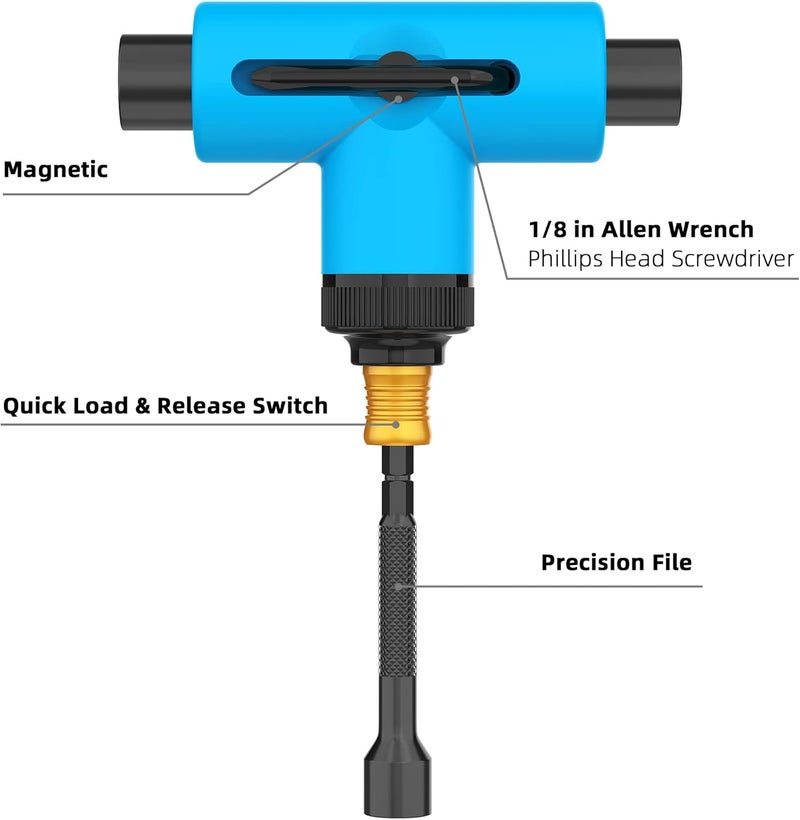 Zeato All-in-One Skate Tools Multi-Function Portable Skateboard T Tool Accessory with T-Type Allen Key and L-Type Phillips Head Wrench Screwdriver - Image 3