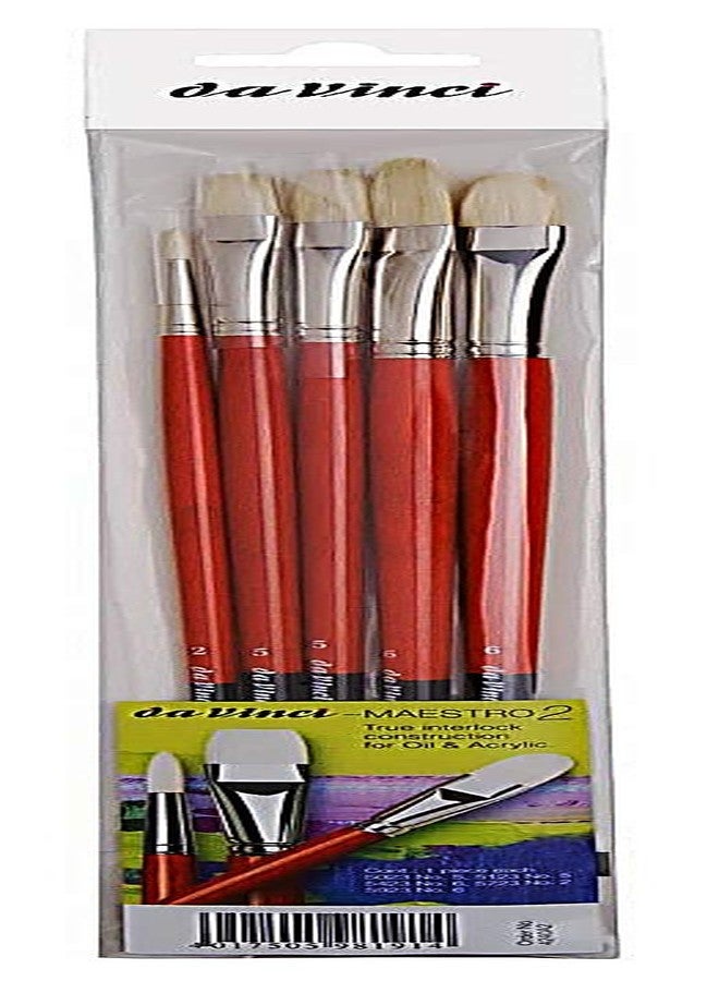da Vinci Oil & Acrylic Series 4240 Maestro 2 Oil Brush Set, Hog Bristle with Red Handles, 5 Brushes (Series 5023, 5123, 5423, 5923, 5723) - Image 3