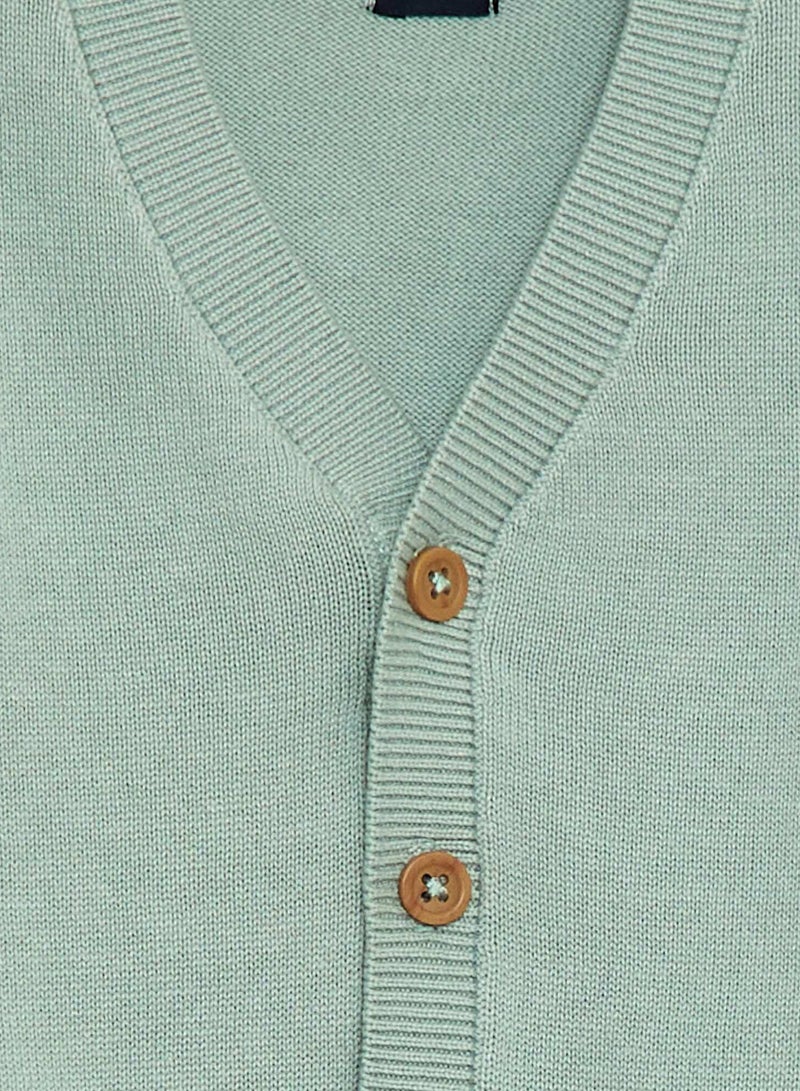 Kiabi Fine Knit V-Neck Cardigan Green - Image 2