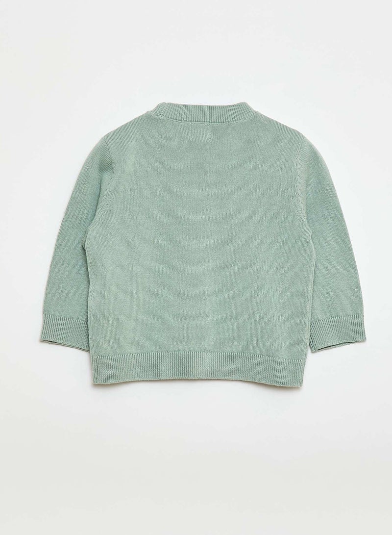 Kiabi Fine Knit V-Neck Cardigan Green - Image 3