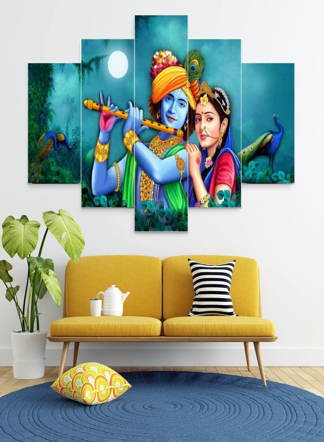 Masstone Wood Radha Krishna Wall Painting | Home Decor (30X17 Inch) | Radha Krishna Painting For | Wall Painting For Bedroom Set Of 5 With Frame | God Painting - Image 3