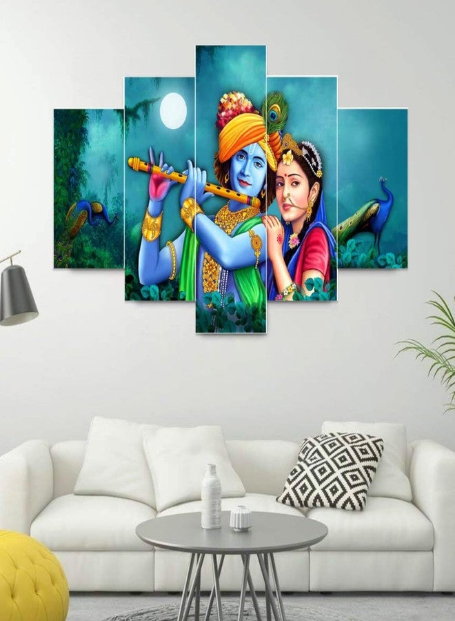 Masstone Wood Radha Krishna Wall Painting | Home Decor (30X17 Inch) | Radha Krishna Painting For | Wall Painting For Bedroom Set Of 5 With Frame | God Painting - Image 4