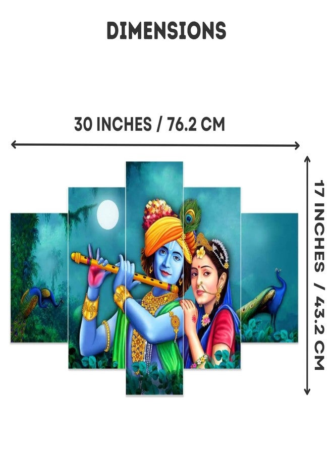 Masstone Wood Radha Krishna Wall Painting | Home Decor (30X17 Inch) | Radha Krishna Painting For | Wall Painting For Bedroom Set Of 5 With Frame | God Painting - Image 2