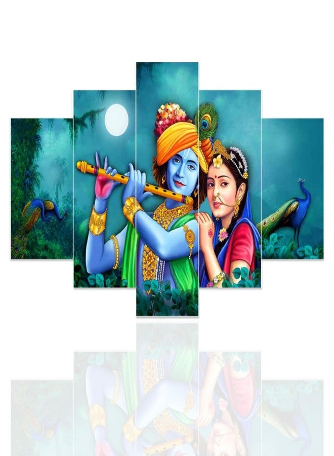 Masstone Wood Radha Krishna Wall Painting | Home Decor (30X17 Inch) | Radha Krishna Painting For | Wall Painting For Bedroom Set Of 5 With Frame | God Painting - Image 1
