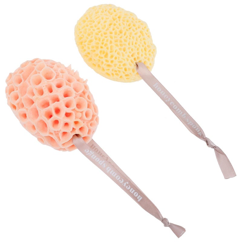 Natural Honeycomb Bath Sponge 2 Pack Exfoliating Body Scrubber With Rope For Adults - Image 2