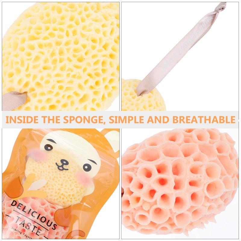 Natural Honeycomb Bath Sponge 2 Pack Exfoliating Body Scrubber With Rope For Adults - Image 5