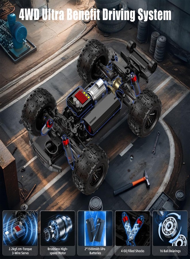 Winproper 1/16 Brushless Fast RC Cars for Adult, 35Mph High Speed Remote Control Car, Cyber RC Truck, 4x4 Monster Truck Toy, 2.4GHz Remote, All Terrain Off-Road Vehicle, Colorful LED Light, Kids Gift - Image 2
