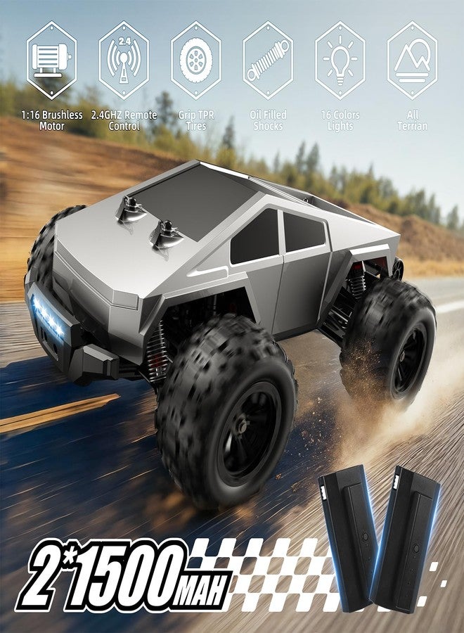 Winproper 1/16 Brushless Fast RC Cars for Adult, 35Mph High Speed Remote Control Car, Cyber RC Truck, 4x4 Monster Truck Toy, 2.4GHz Remote, All Terrain Off-Road Vehicle, Colorful LED Light, Kids Gift - Image 3