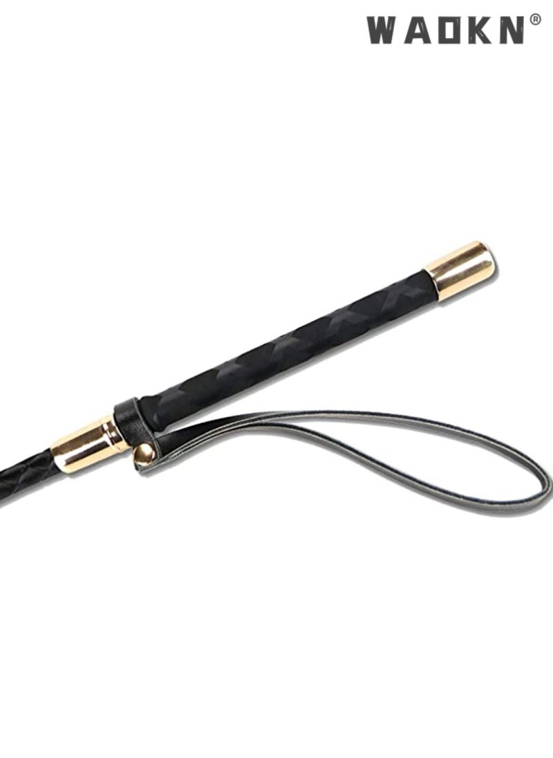 WAOKN Riding Crop for Horse,Black Leather Equestrian Training Tool, 18 Inch Horse Whip with Double Slapper, Premium Quality Equestrianism Horse Riding Crop, Outdoor Training Tool (Black)  - Image 3