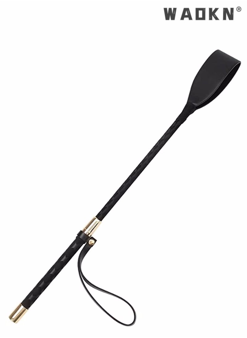 WAOKN Riding Crop for Horse,Black Leather Equestrian Training Tool, 18 Inch Horse Whip with Double Slapper, Premium Quality Equestrianism Horse Riding Crop, Outdoor Training Tool (Black)  - Image 1