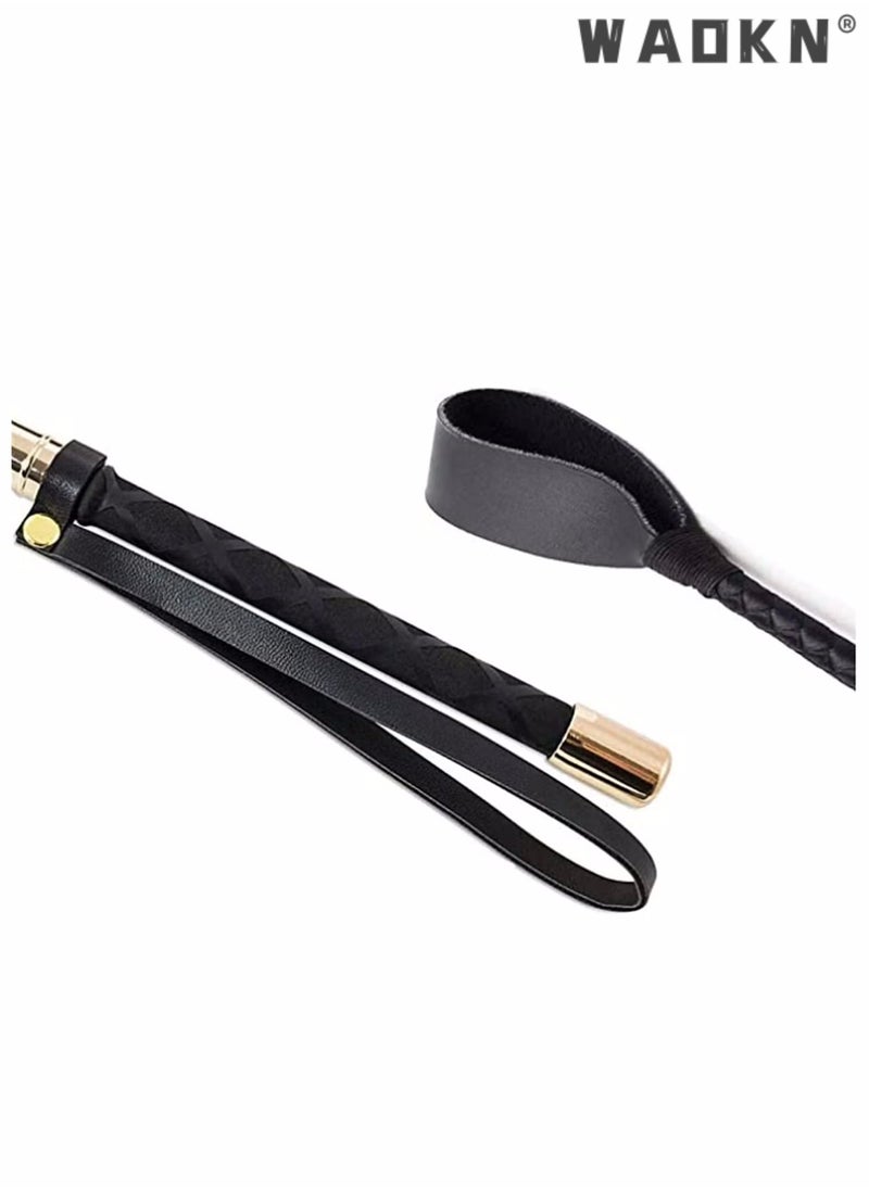 WAOKN Riding Crop for Horse,Black Leather Equestrian Training Tool, 18 Inch Horse Whip with Double Slapper, Premium Quality Equestrianism Horse Riding Crop, Outdoor Training Tool (Black)  - Image 5