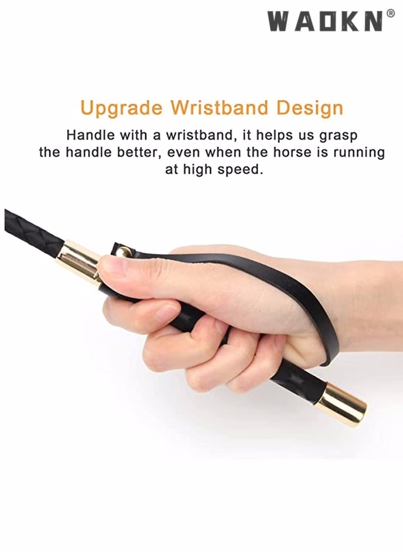 WAOKN Riding Crop for Horse,Black Leather Equestrian Training Tool, 18 Inch Horse Whip with Double Slapper, Premium Quality Equestrianism Horse Riding Crop, Outdoor Training Tool (Black)  - Image 4