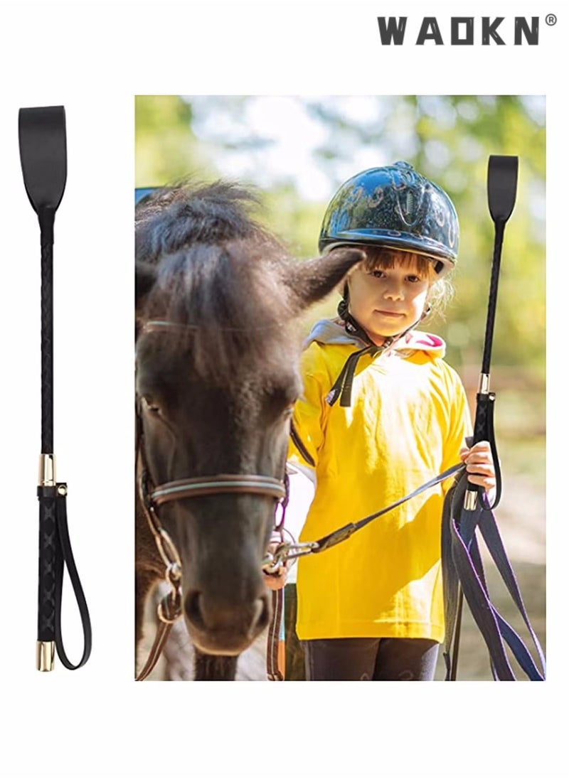 WAOKN Riding Crop for Horse,Black Leather Equestrian Training Tool, 18 Inch Horse Whip with Double Slapper, Premium Quality Equestrianism Horse Riding Crop, Outdoor Training Tool (Black)  - Image 2