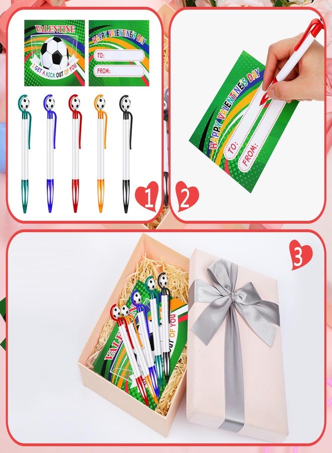 Skyygemm 30 Set Valentine's Day Soccer Hoop Pens with Gift Card Valentine's Day Classroom Exchange Gift Sports Soccer Novelty Ballpoint for Valentine's Sports Party Favor - Image 3
