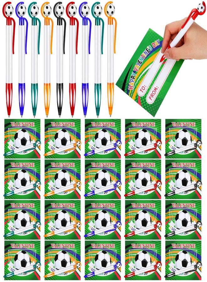 Skyygemm 30 Set Valentine's Day Soccer Hoop Pens with Gift Card Valentine's Day Classroom Exchange Gift Sports Soccer Novelty Ballpoint for Valentine's Sports Party Favor - Image 1