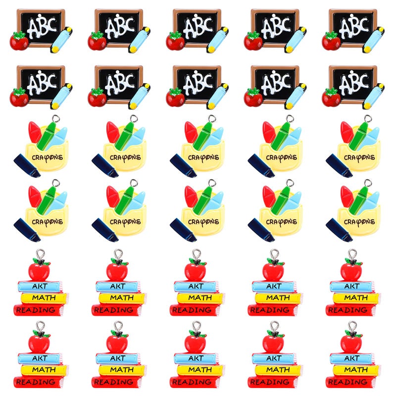 BENOSPACE 3 Styles 30Pcs School Best Teacher or Student Charms Book Charms Crayon Charms blackboard Jewelry Charms for Jewelry Making Keychain Bracelets Earrings Necklaces Supplies