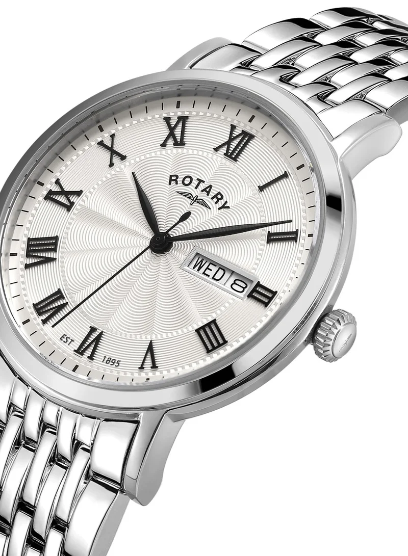 Rotary Men's Heritage Analogue Watch, 37 mm, Silver Dial, Stainless Steel Bracelet