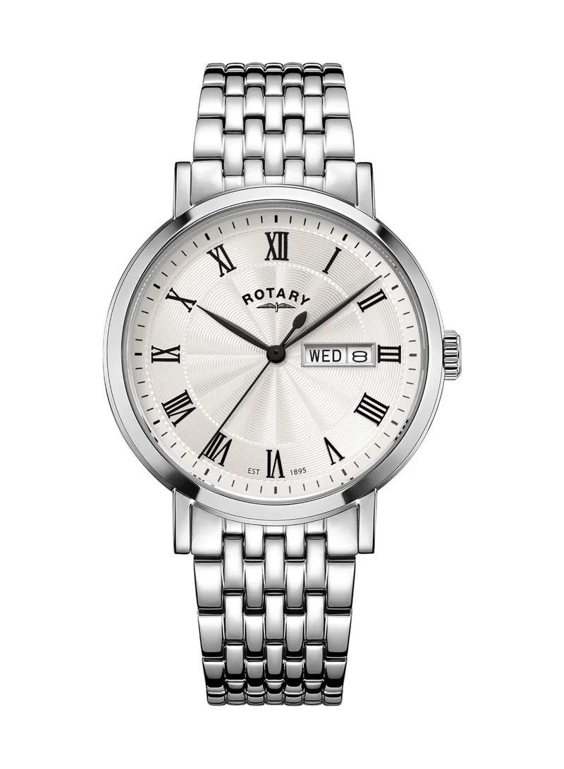 Rotary Men's Heritage Analogue Watch, 37 mm, Silver Dial, Stainless Steel Bracelet
