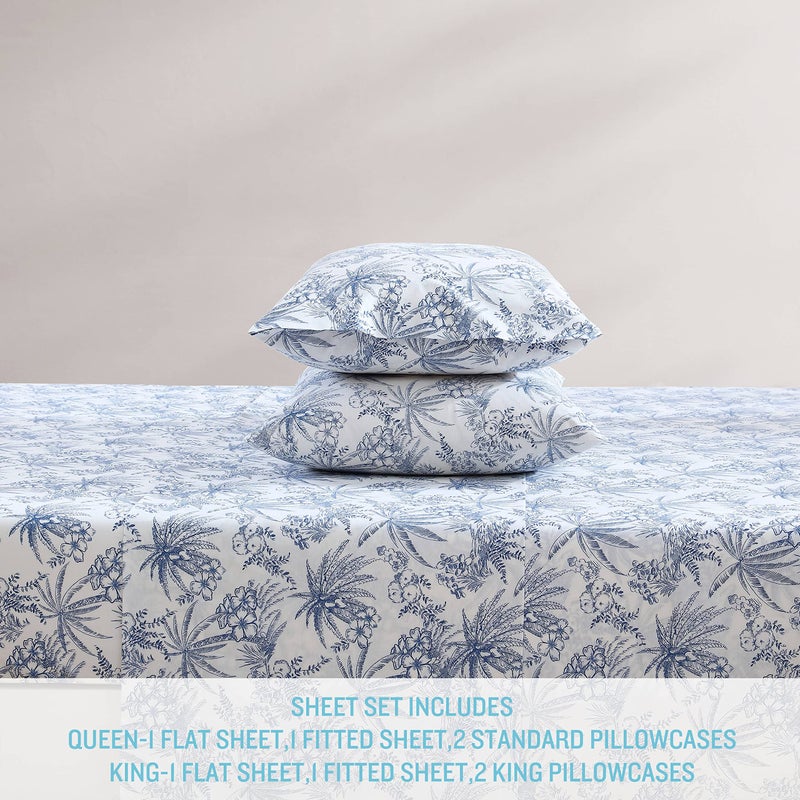 Tommy Bahama - Queen Size Sheets Set, Crisp & Tailored Cooling Sheets with a Smooth Cotton Percale Lightweight Feel - Bed Sheets with Matching Pillowcases & Fitted Sheet (Pen and Ink Palm Blue) - Image 5