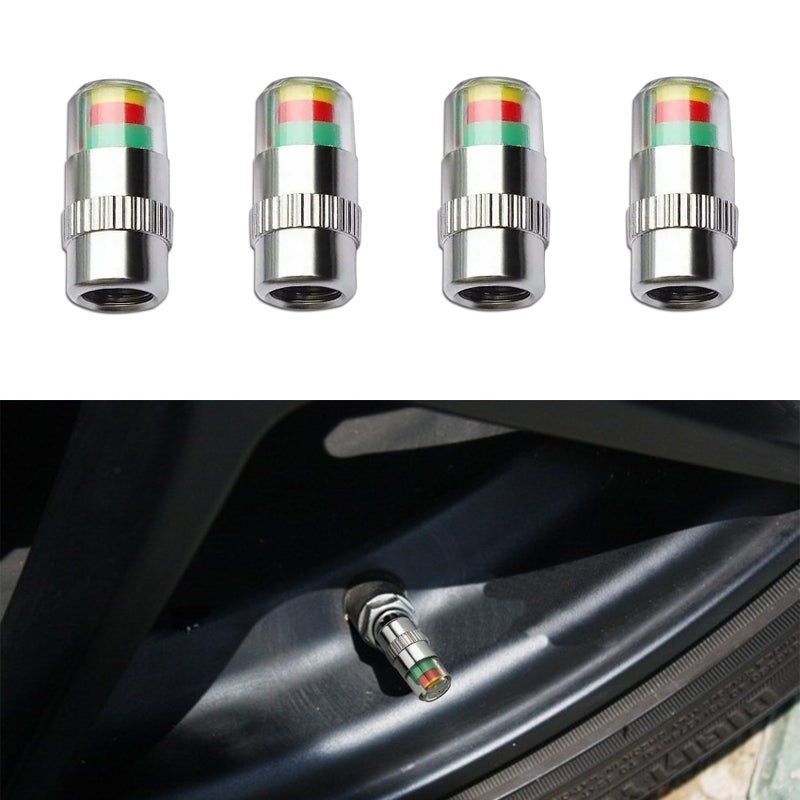 Tecledsn 4PCS Tire Pressure Monitor Valve Stem Caps 24Bar 36PSI Car Tire Pressure Monitor Sensor Indicator with 3Color Eye Alert Universal Valve Stem Caps Replacement for Cars SUVs Trucks Silver - Image 3