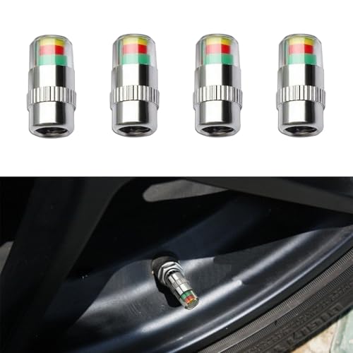 Tecledsn 4PCS Tire Pressure Monitor Valve Stem Caps 24Bar 36PSI Car Tire Pressure Monitor Sensor Indicator with 3Color Eye Alert Universal Valve Stem Caps Replacement for Cars SUVs Trucks Silver - Image 1