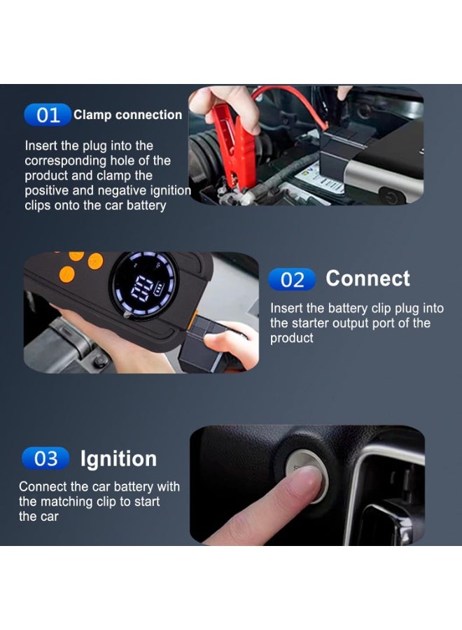 12V Car Jump Starter with Air Compressor  Portable Power Pack & Tire Inflator  LED Light & USB Charger Jump Start Battery Pack for Car Motorcycle Bikes - Image 5