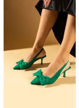 Pembe Potin Pink Boots Bow Detail Pointed Toe Satin Fabric Women's High Heel Shoes 43-23-24Satin  - Image 1