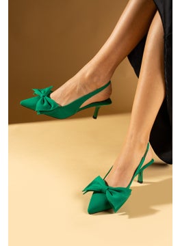 Pembe Potin Pink Boots Bow Detail Pointed Toe Satin Fabric Women's High Heel Shoes 43-23-24Satin  - Image 2
