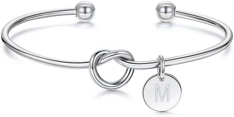 M MOOHAM Gold Initial Bracelets Gifts for Women Teen Girls - Dainty Tie the Knot Letter A-Z Initial Bracelet for Women Gold Cuff Bracelet for Womens Jewelry Personalized Bridesmaid Proposal Gifts - Image 1