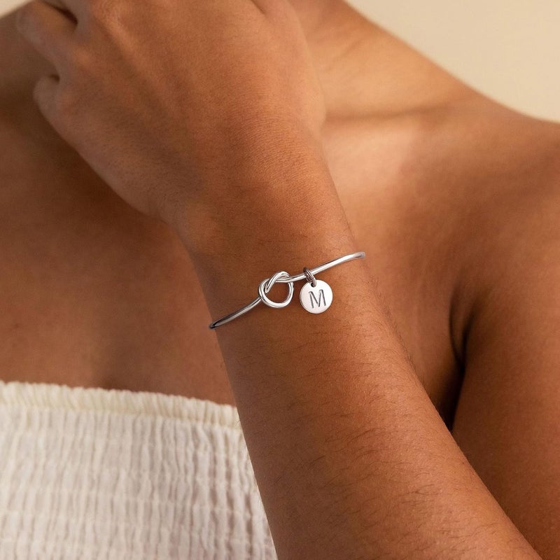 M MOOHAM Gold Initial Bracelets Gifts for Women Teen Girls - Dainty Tie the Knot Letter A-Z Initial Bracelet for Women Gold Cuff Bracelet for Womens Jewelry Personalized Bridesmaid Proposal Gifts - Image 2