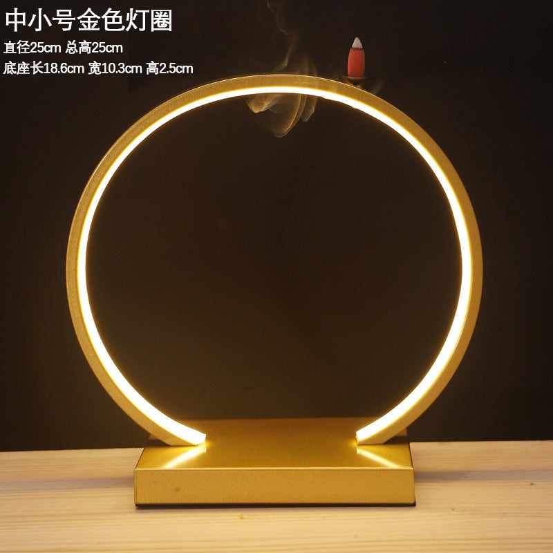 New Chinese Style Iron LED Light Ring Display Stand - Elegant Desktop Decor for Office &  Home