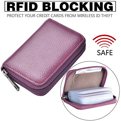 Easyoulife Genuine Leather Credit Card Holder Zipper Wallet With 26 Card Slots (Purple) - Image 5